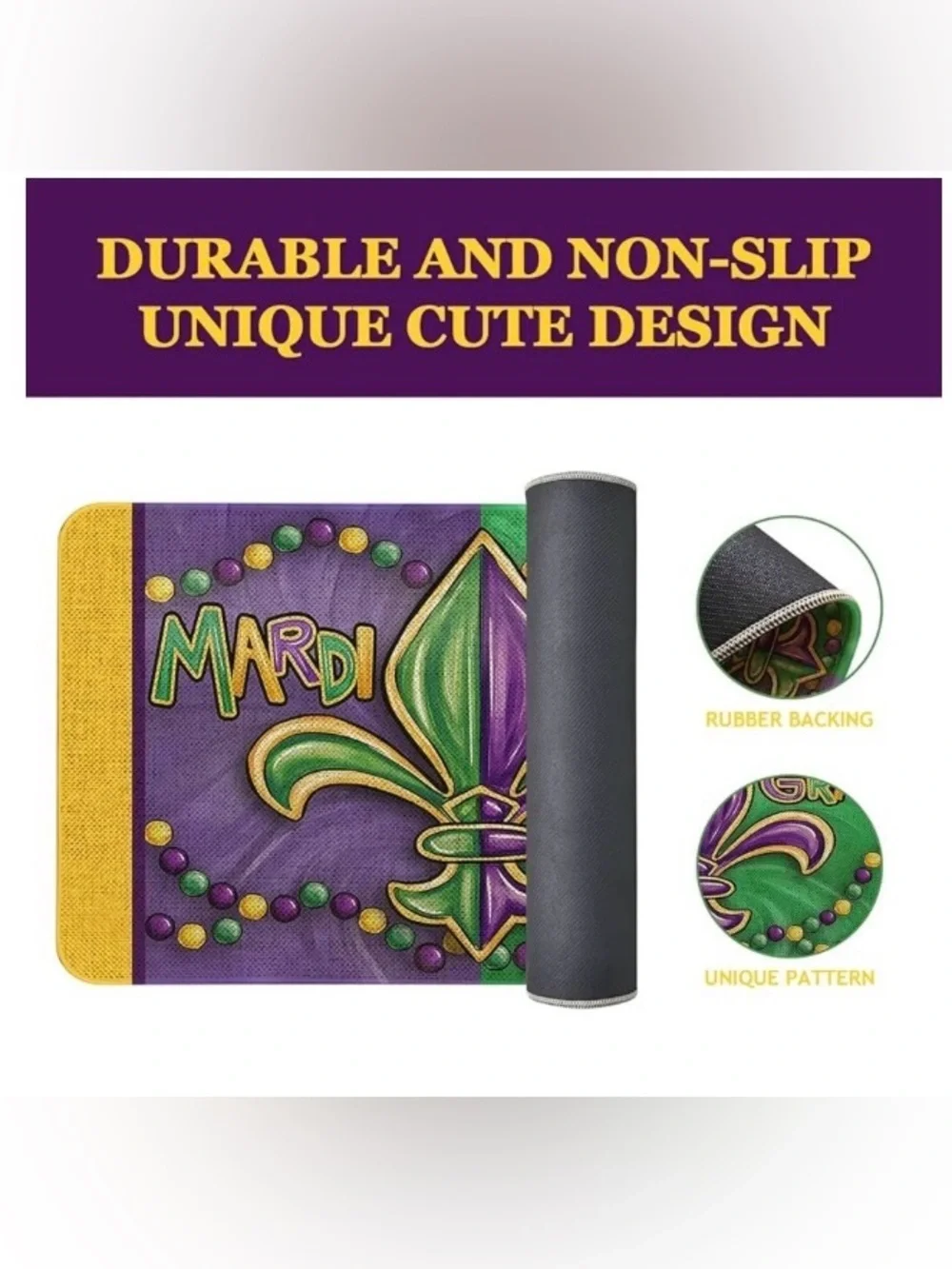 Mardi Gras Table Runner & Floor Mat- Purple, Green & Gold, New